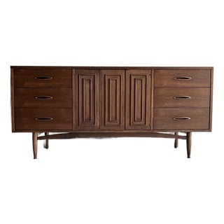 Broyhill Sculptra Mid-Century Modern 9 Drawer Lowboy Dresser | Dark Walnut Refinish | 1960s, Attributed For Sale