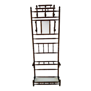 Faux Bamboo Hall Stand With Mirror and Umbrella Tray, 19th Century