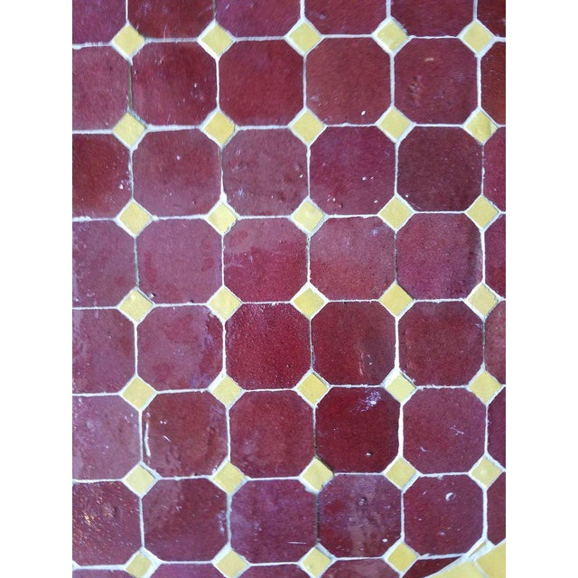 24" Burgundy / Yellow Moroccan Mosaic Table - Cr4 For Sale - Image 4 of 7
