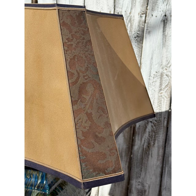 Fortuny 1940s Monumental Square Hollywood Regency Blue Multicolor Large Lamp Style After Fortuny & Parchment Shade For Sale - Image 4 of 18