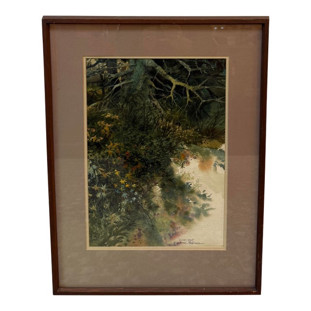Circa 1972 David Solomon "Summer Woods" Original Watercolor Painting, Framed For Sale