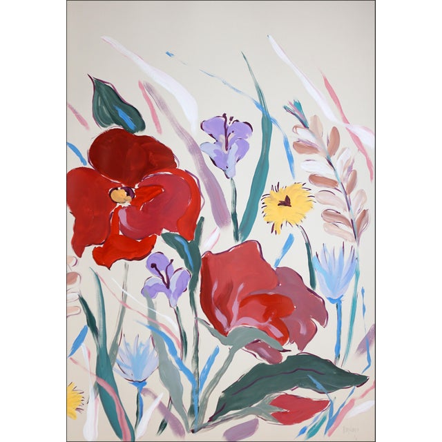 2026, Illustration Style Painting Triptych of Poopies and Wildflowers, Acrylic Paint on Watercolor Paper by Romina Milano For Sale In Miami - Image 6 of 11