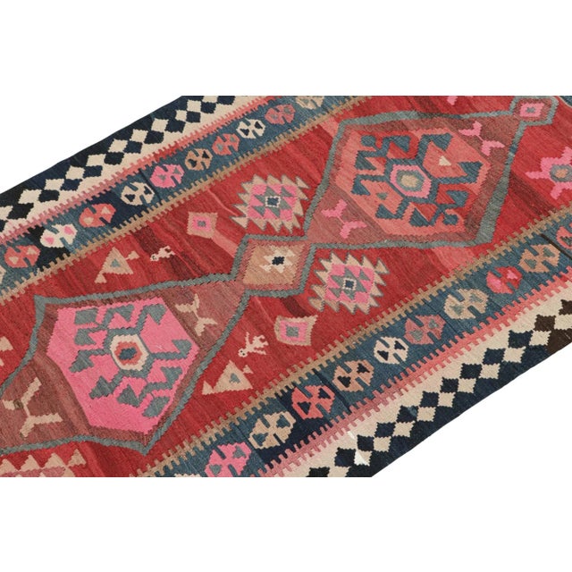 This vintage 4x9 Shahsavan Persian kilim is handwoven in wool, and originates circa 1950-1960. On the Design: This rare...