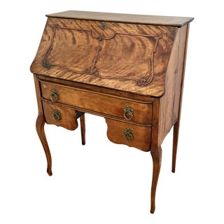 Antique French Provincial Tiger Maple Slant-Front Secretary Desk For Sale