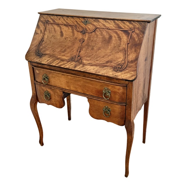 Antique French Provincial Tiger Maple Slant-Front Secretary Desk For Sale