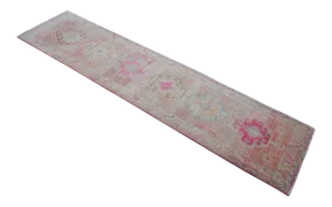 Distressed Oushak Runner Rug - Hand Knotted Hallway - 2′ 9″ × 11′ 7″