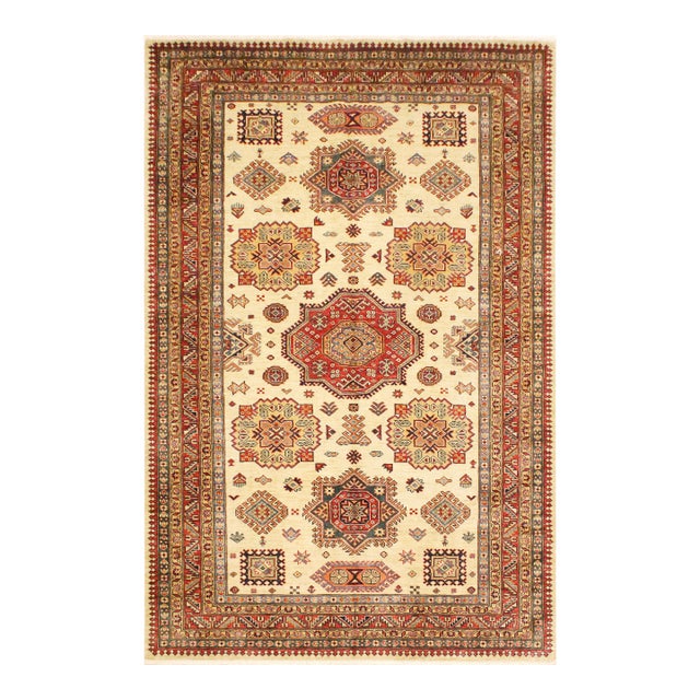 Rustic Super Kazak Beige/Rust Wool Rug - 5'6'' X 8'0'' For Sale