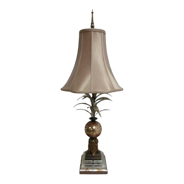 1990s Fine Art Lamps Gold Gilt Mercury Glass Italian Regency Column Table Lamp Shade For Sale