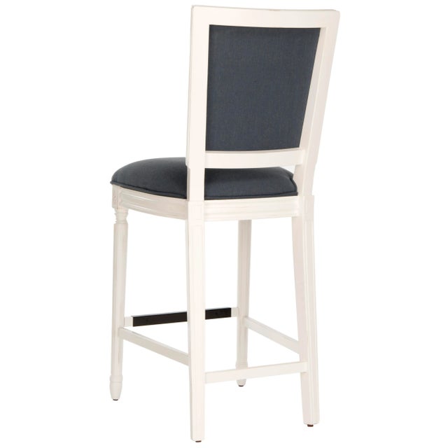 Wood Square Back Barstool in Navy & Creme - a Pair For Sale - Image 7 of 10