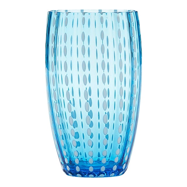 Zafferano 15oz Perle Beverage Glasses (Set of 2) - Aquamarine For Sale