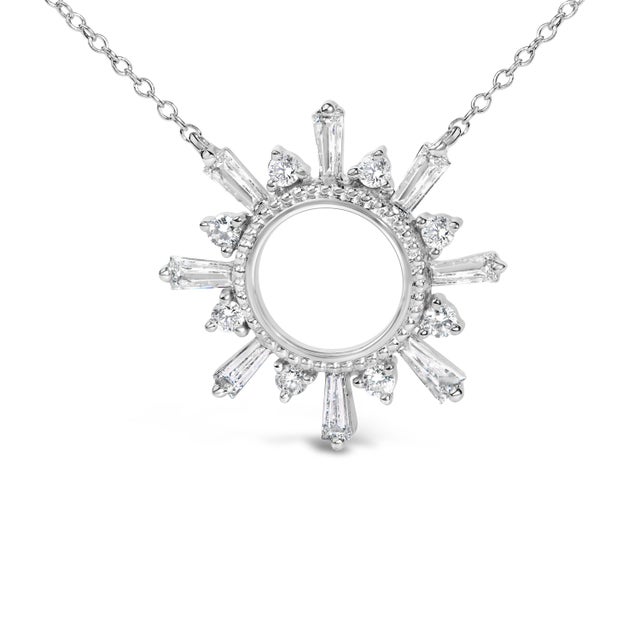 Contemporary Sterling Silver 5/8 Cttw Diamond Starburst Medallion Pendant Necklace For Sale - Image 3 of 4