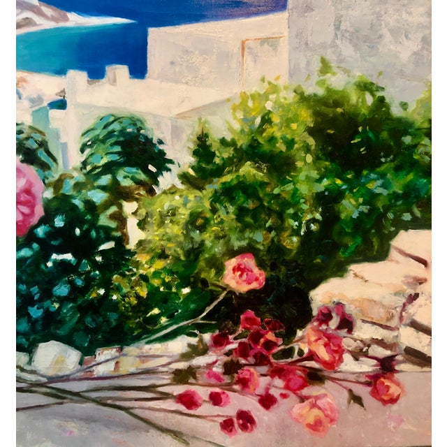 Contemporary Georges Blouin, Large Colorful French Oil Painting Greek Island Landscape Flowers George Blouin For Sale - Image 3 of 6