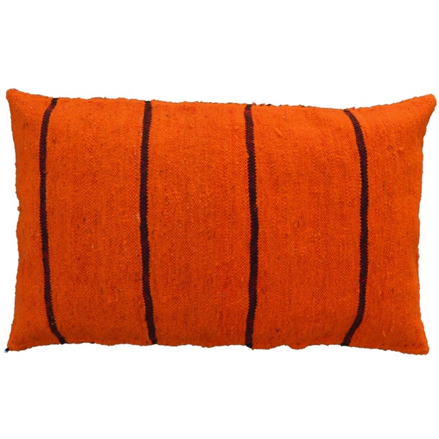 Moroccan Late 20th Century Orange Striped Moroccan Berber Pillow For Sale - Image 3 of 4