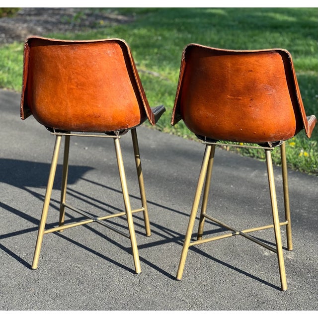 1960s 1960s Vintage Leather Wrapped Bucket Chairs - a Pair For Sale - Image 5 of 7