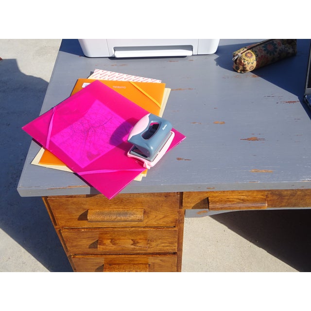 Vintage American Oak Desk, 1950s For Sale - Image 9 of 18