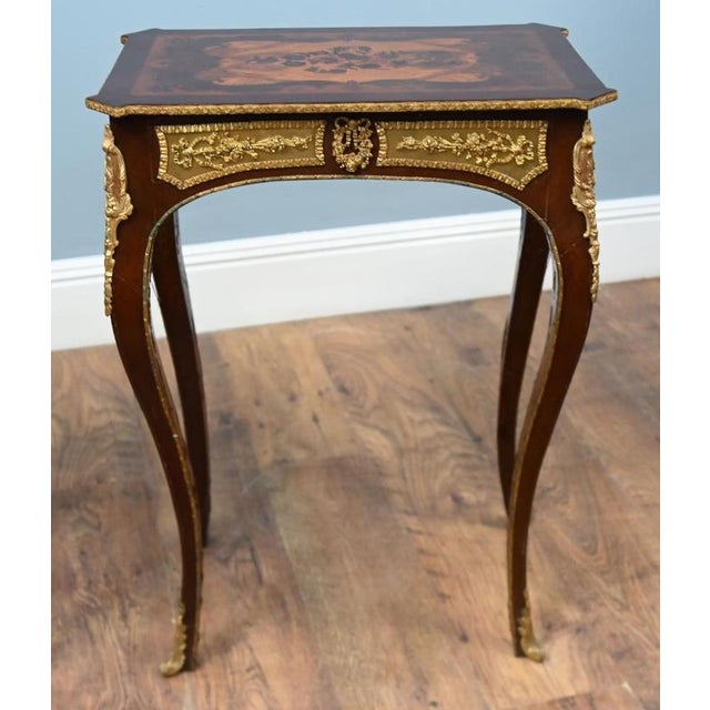 2000 - 2009 French Louis XV Revival Marquetry Side Tables with Inlay, Set of 2 For Sale - Image 5 of 5