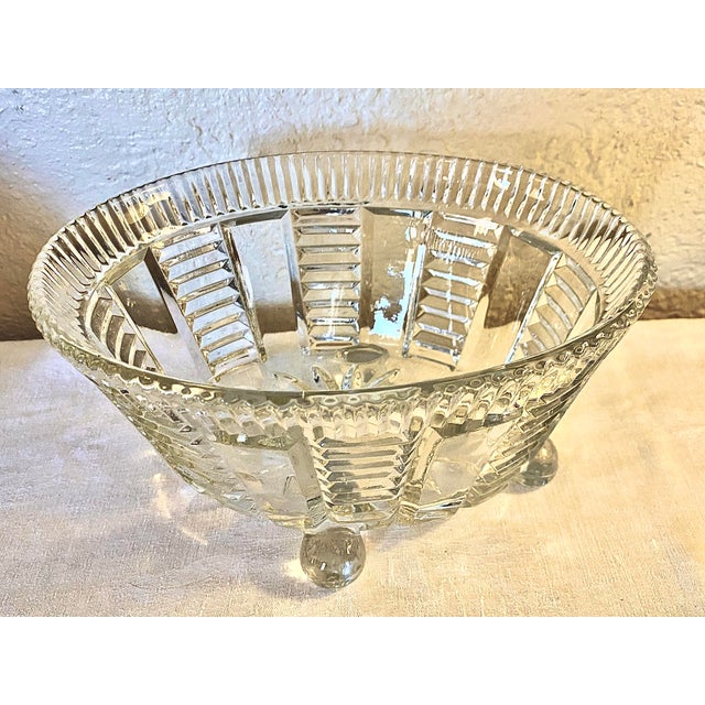 Beautiful vintage 1930's Art Deco style heavy footed pressed glass serving or centerpiece bowl, made by Sklo Union Factory...