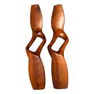 After Alexandre Noll, Abstract Wood Wall Diptych, 1970s, Walnut, Set of 2 For Sale