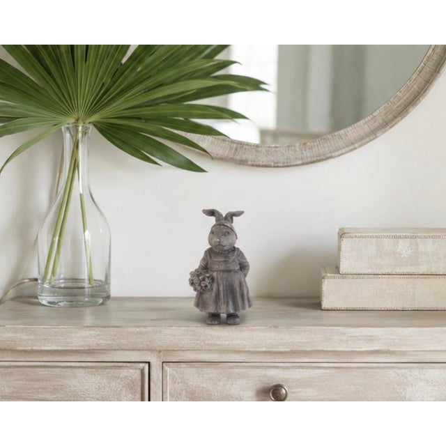 Vintage Cast Iron Anthropomorphic Rabbit Garden Statue With Bouquet For Sale - Image 12 of 12