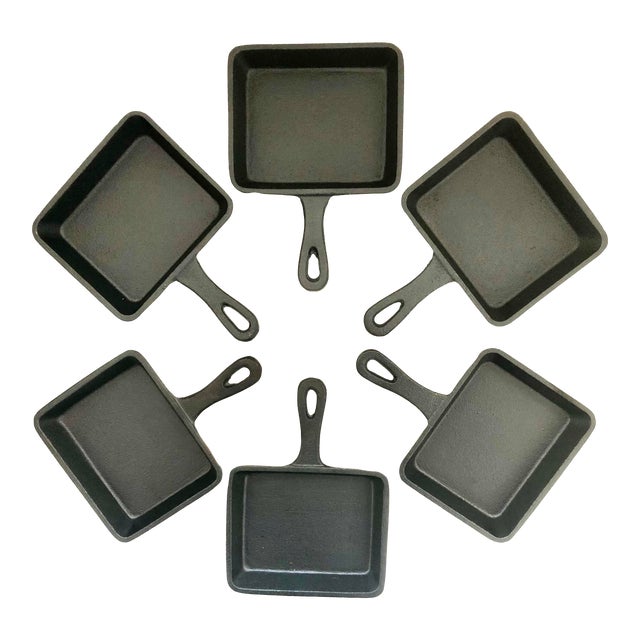 Vintage Cast Iron Small Pan Individual Serving Steak Eggs Black Japanese Square Shape Handle For Sale