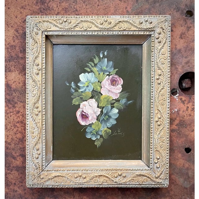Rose Fantastic Original Antique Botanical Oil Painting Victorian Still Life Roses Dogwood Antique Frame For Sale - Image 8 of 8