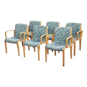 1970s Blue 1305-U Bill Stephens for Knoll Bentwood Postmodern Dining Chairs - Set of 6