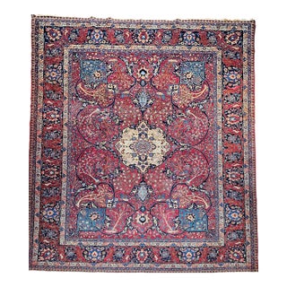 Vintage Persian Tabriz Rug, Handwoven Garden Floral Pattern, Crimson & Turquoise, 11’ X 15’ For Sale