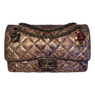 Mid 20th Century RARE Chanel Metallic Copper Python 2.55 Double Flap Classic For Sale