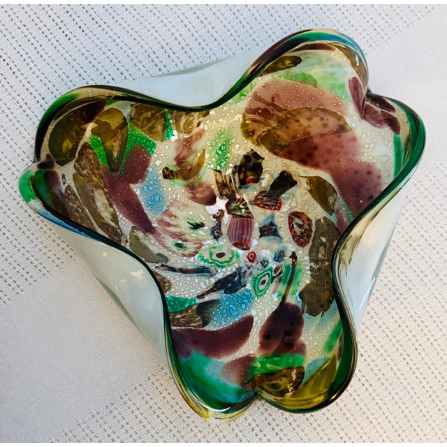 Large 1950s Avem Murano "Bizantino" Tutti Frutti Glass Bowl With Silver Leaf For Sale In Rochester - Image 6 of 8