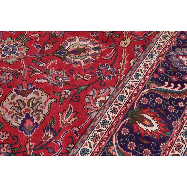 Textile Floral Persian Vintage Tabriz Red/Purple Wool Rug - 9'7'' X 13'1'' For Sale - Image 7 of 10