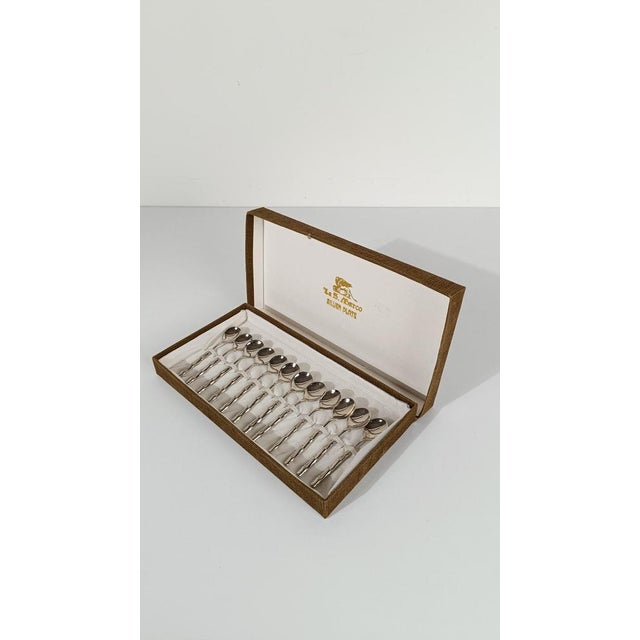 Vintage Hollywood Regency Silver Plate and Faux Bamboo Teaspoons, 1970s, Set of 12 For Sale - Image 6 of 16