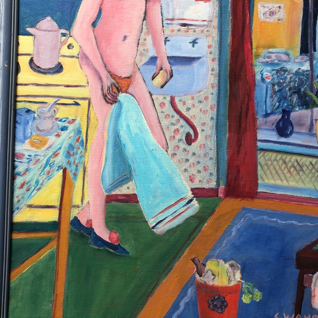 Original Vintage Modernist Female Nude Interior Painting For Sale - Image 4 of 7