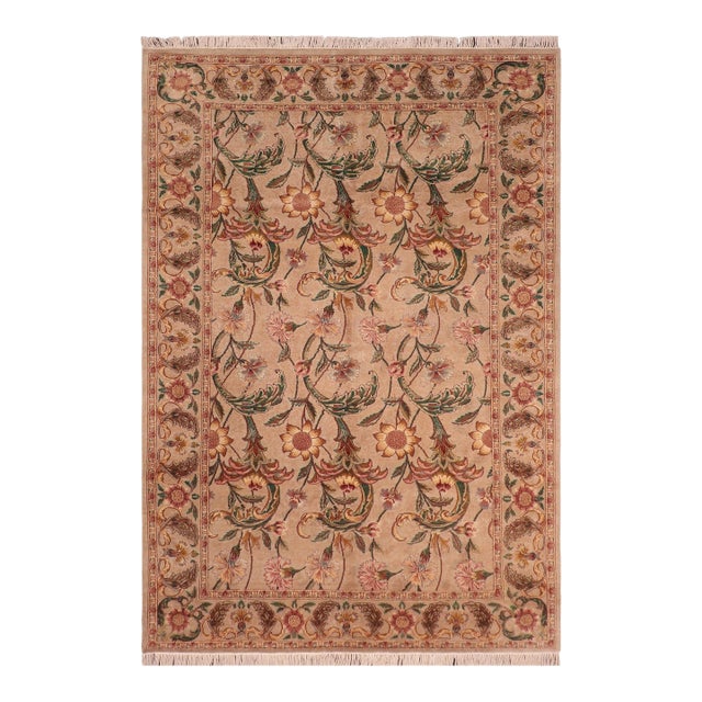 Floral Sunflower 1990's Pak-Persian Taupe/Green Wool Rug - 5'11'' X 10'1'' For Sale