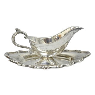 Vintage Fb Rogers Silver Plated Victorian Gravy Sauce Boat W/ Attached Dish For Sale