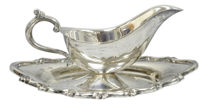 Vintage Fb Rogers Silver Plated Victorian Gravy Sauce Boat W/ Attached Dish