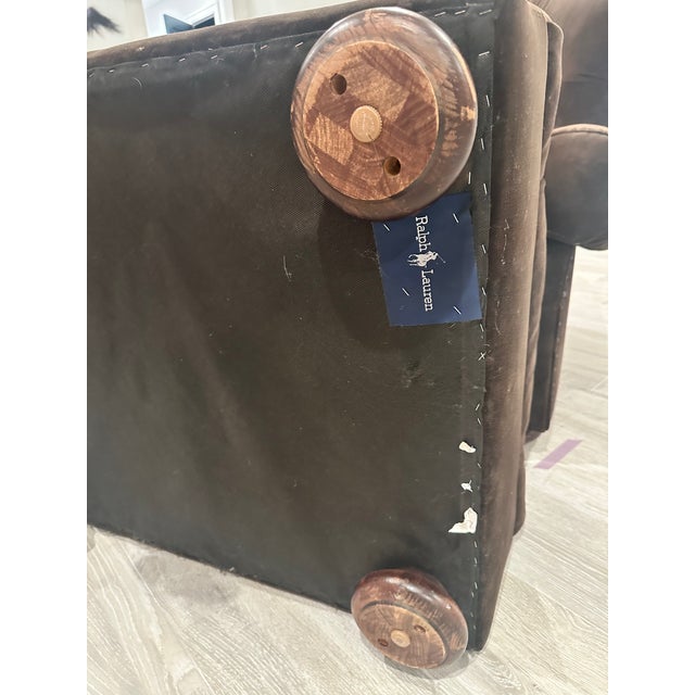 Ralph Lauren Wingback Club “Writer’s” Chair With Ottoman — Chocolate Brown Velvet For Sale - Image 9 of 12