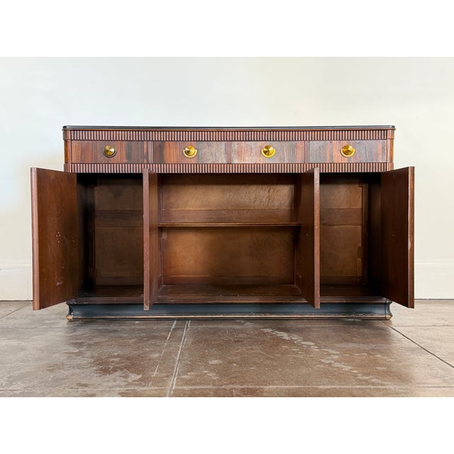Vintage 1940's Art Deco Walnut and Brass Credenza For Sale - Image 9 of 18