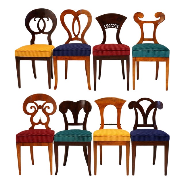 Biedermeier Dining Chairs in Walnut by Silvio Piattelli, Set of 8 For Sale