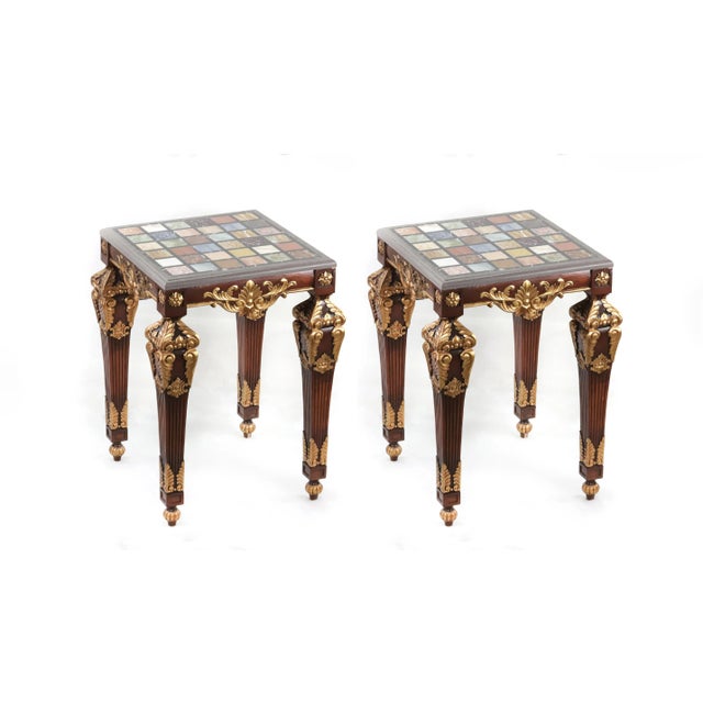 Pair of Vintage French Baroque Gold Sofa Side Tables. With Colored Marble Top - For Sale - Image 11 of 12