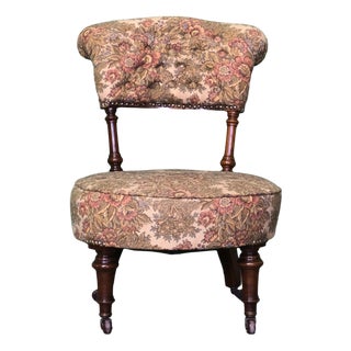 Victorian Nursing Chair with Flowers and Castors, 1890 For Sale
