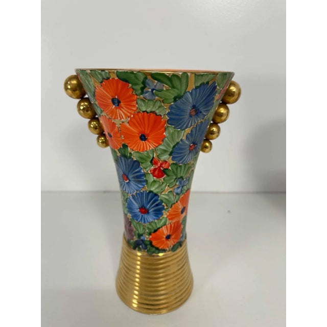 Ceramic Italian Art Deco Flowers Painted Ceramic Vases, 1940s, Set of 2 For Sale - Image 7 of 10