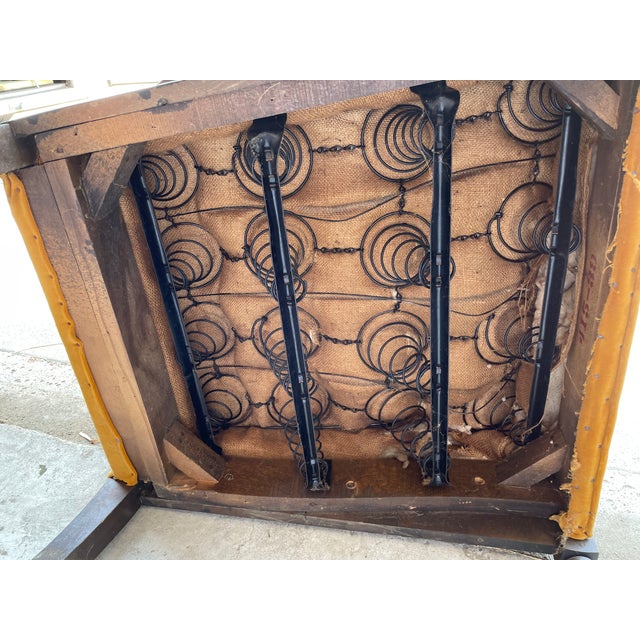 Mid-Century Solid Wood and Fabric Wing Back Leisure Lounge Chair with Scroll Arms For Sale - Image 9 of 11