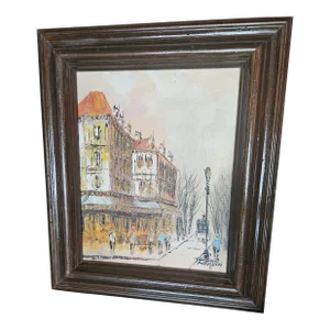 " Vintage Oil Painting Impressionism Signed Marvin, French Street Art Rainy Day