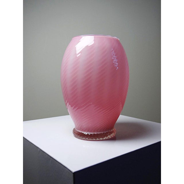 Glass Small Blown Vase in Twisted Pink Opaline Glass, 1960s For Sale - Image 7 of 12