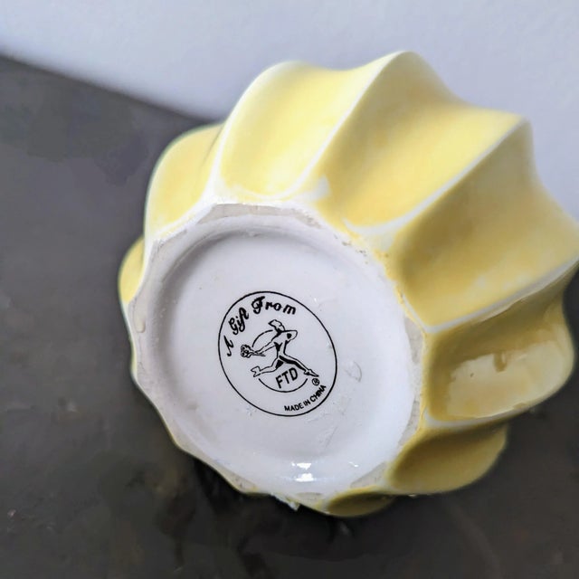 1980s Canary Yellow Ribbed Accent Vase For Sale - Image 4 of 5