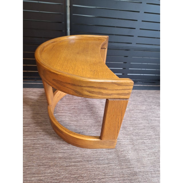 1970s Post Modern Solid Oak Crescent Shape Side Table For Sale - Image 4 of 5