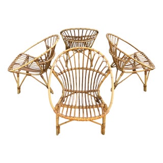 Vintage Rattan Basket Garden Chairs, France 1960s, Set of 4 For Sale