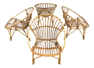 Vintage Rattan Basket Garden Chairs, France 1960s, Set of 4