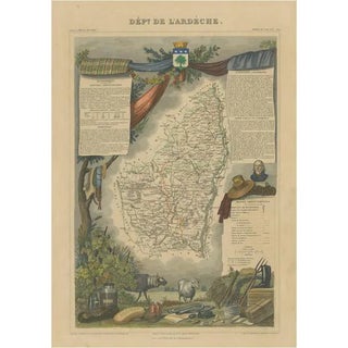Antique Map of the Department of Ardèche For Sale