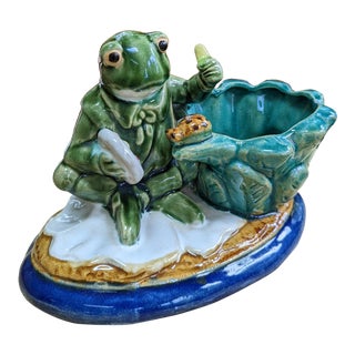 Late 20th Century Majolica Frog Planter For Sale